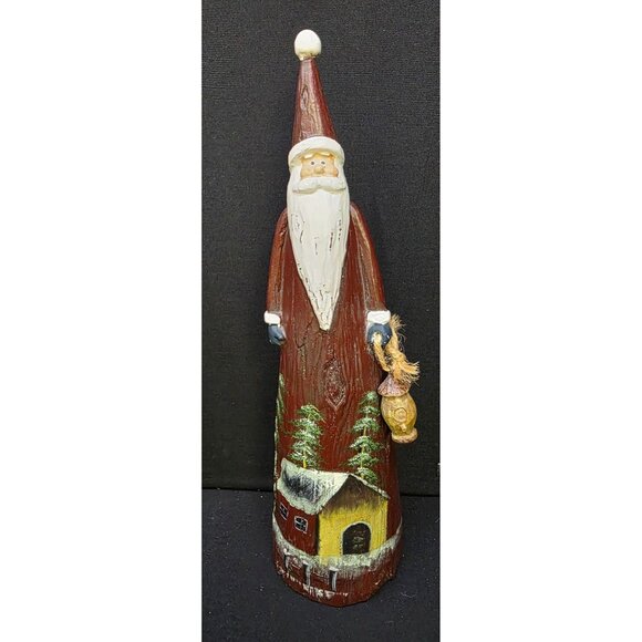 Resin Santa Figurine with Hand Painted Barn Scene by Tii Collections Primitive - Picture 1 of 7